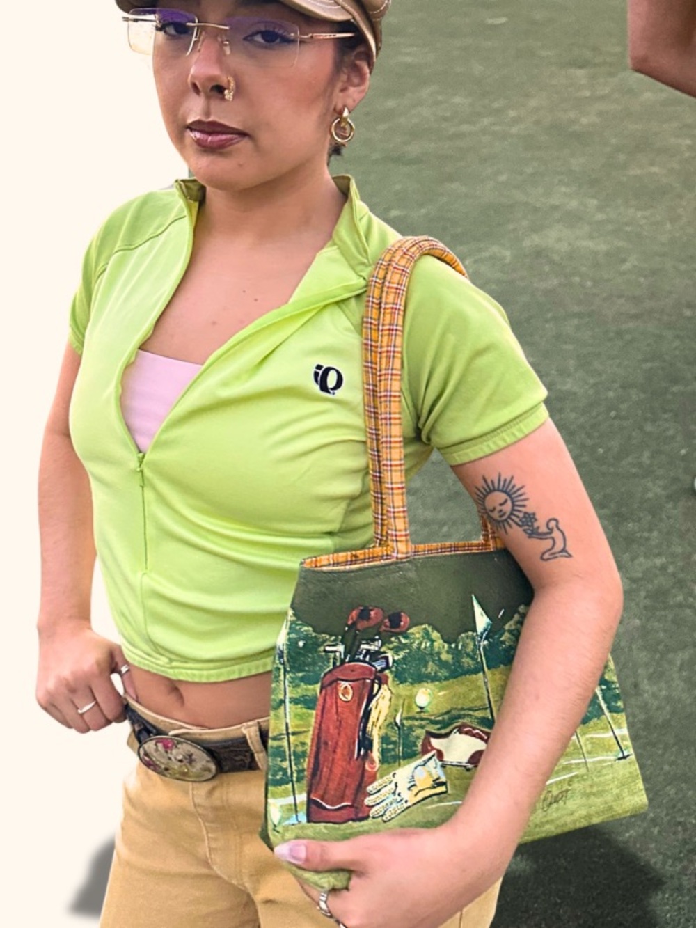 Pearl Izumi Green Plaid-Trim Tote Bag